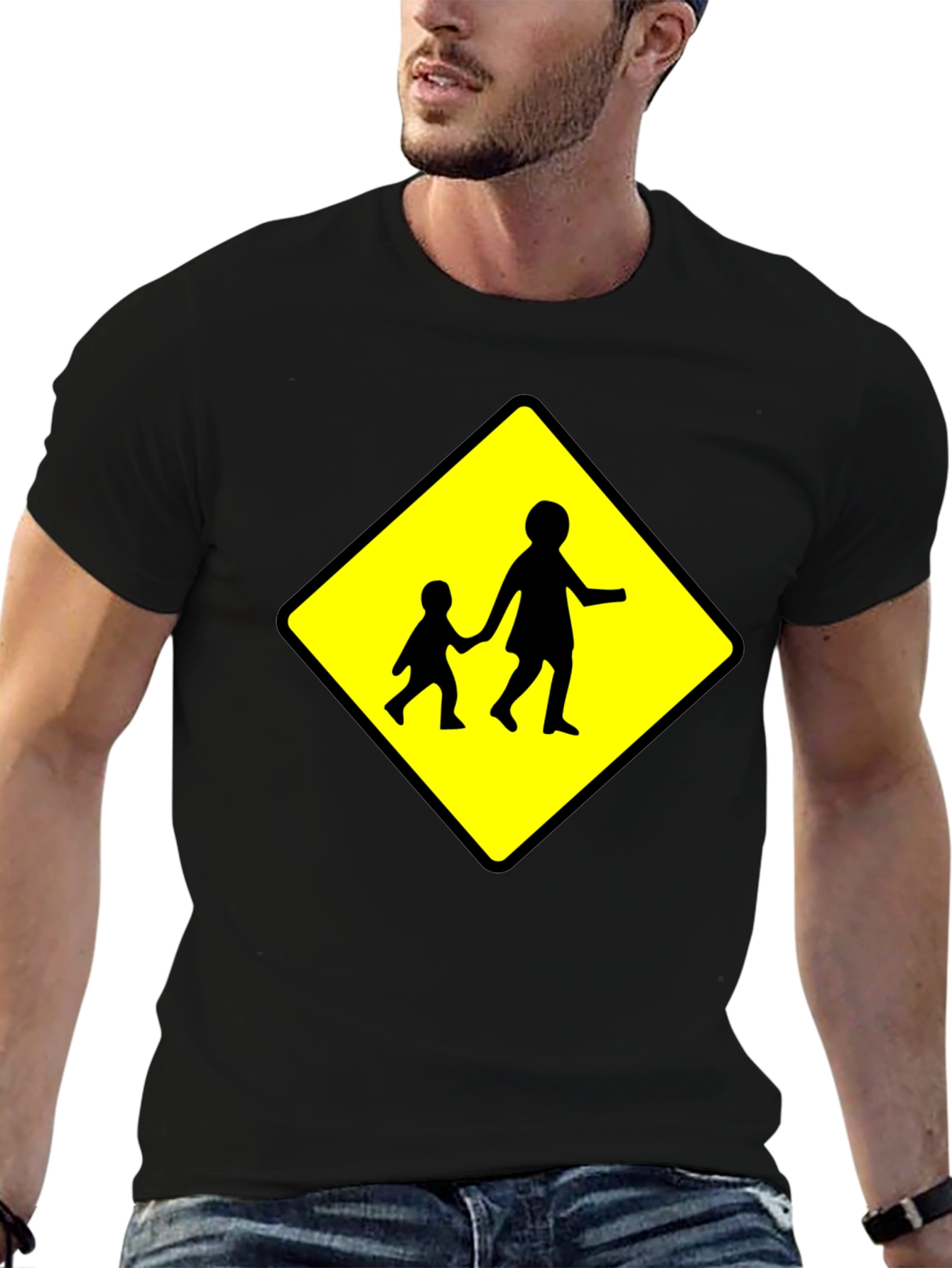 Crosswalk Sign Black T-Shirt