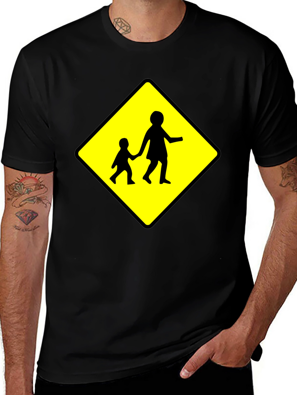 Crosswalk Sign Black T-Shirt