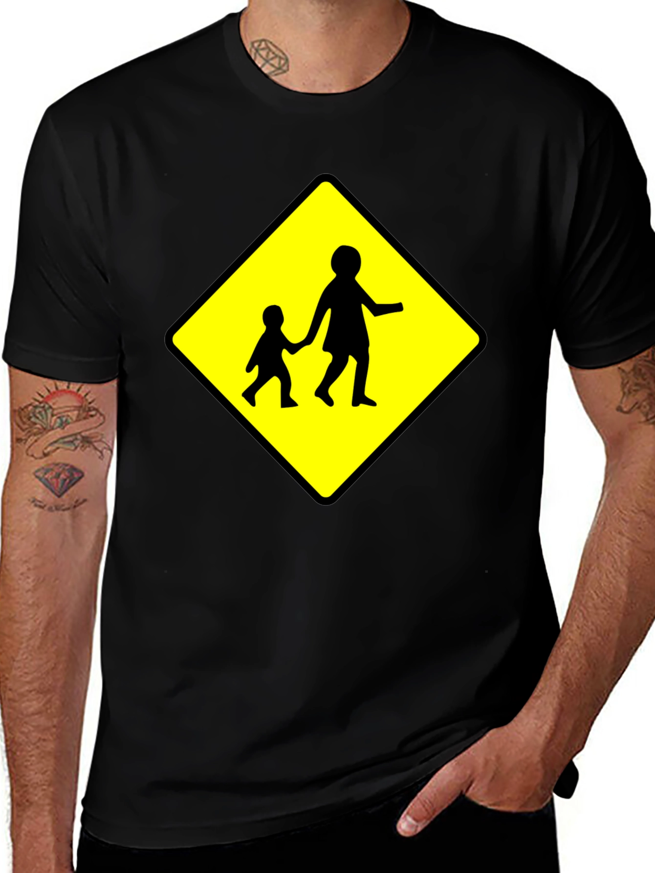 Crosswalk Sign Black T-Shirt