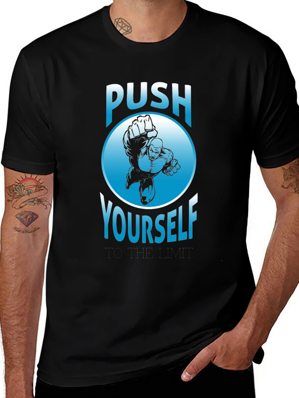 Push Yourself Graphic T-Shirt - Black Crew Neck Tee