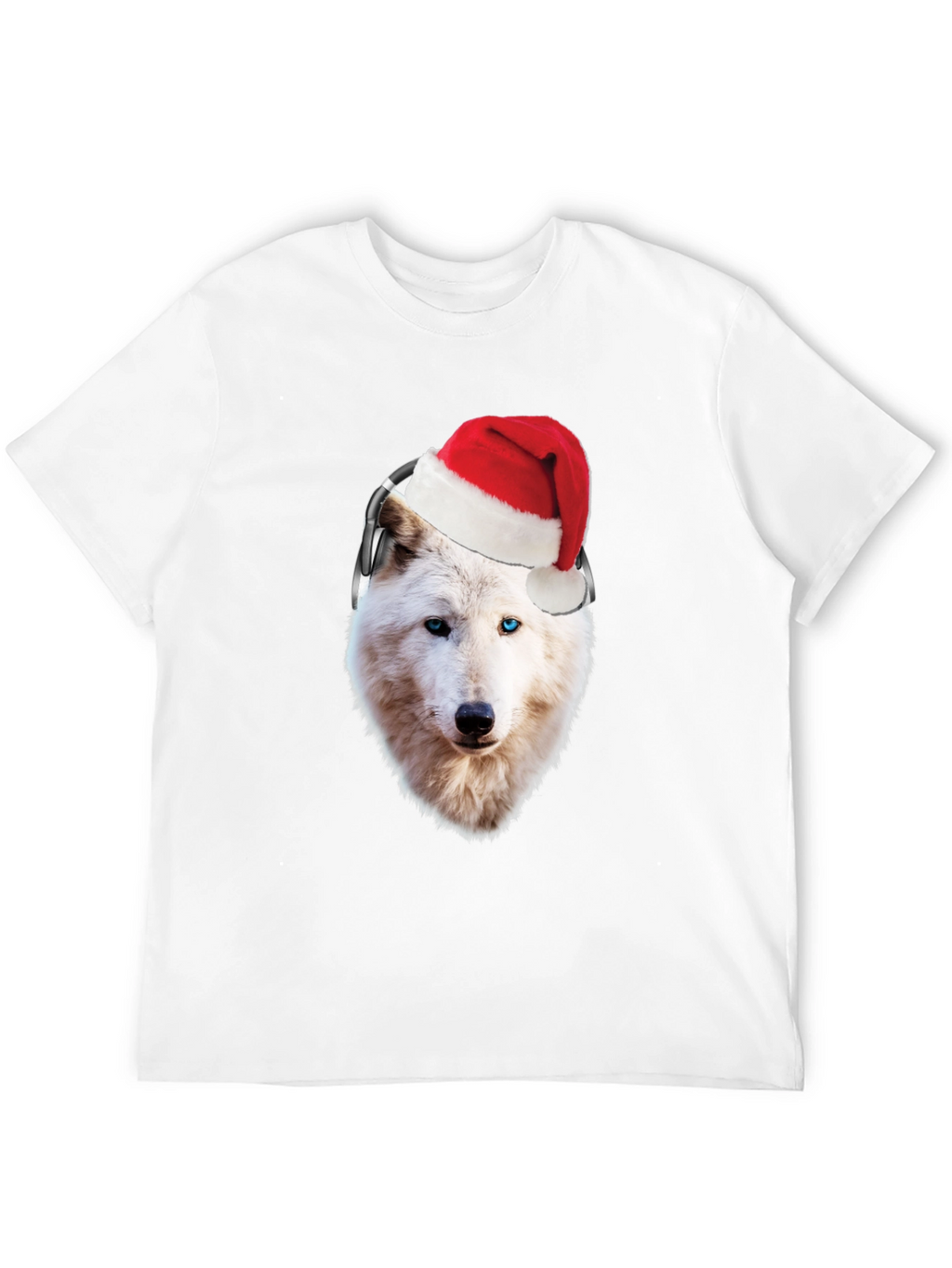 Wolf Santa Hat Headphones Black T-Shirt