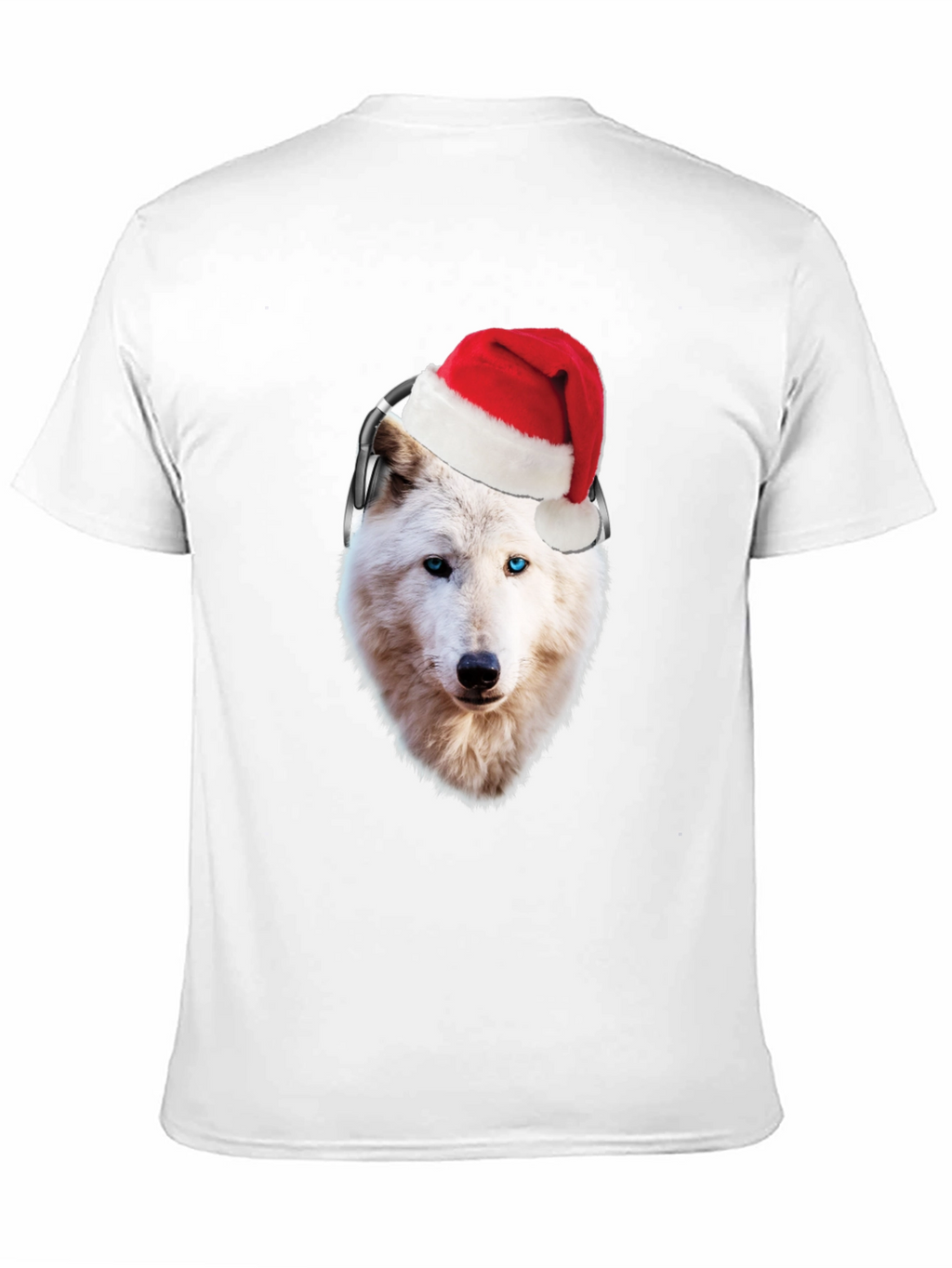 Wolf Santa Hat Headphones Black T-Shirt