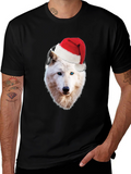 Wolf Santa Hat Headphones Black T-Shirt