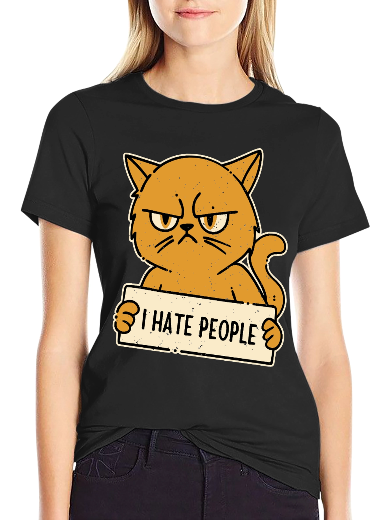 I Hate People Grumpy Cat Black T-Shirt
