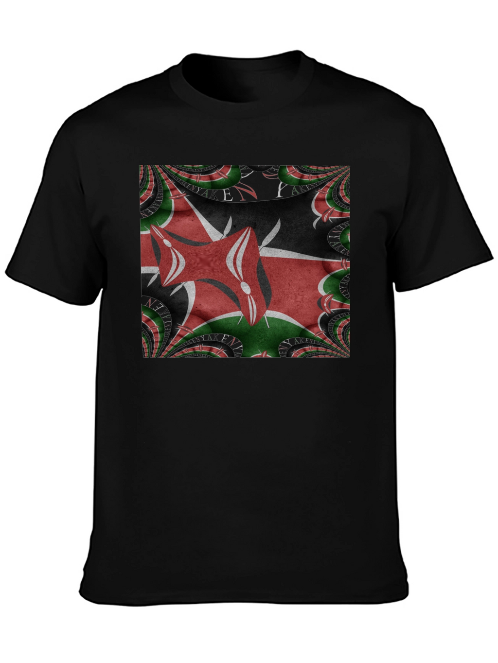 Kenya Flag Fractal T-Shirt - Black