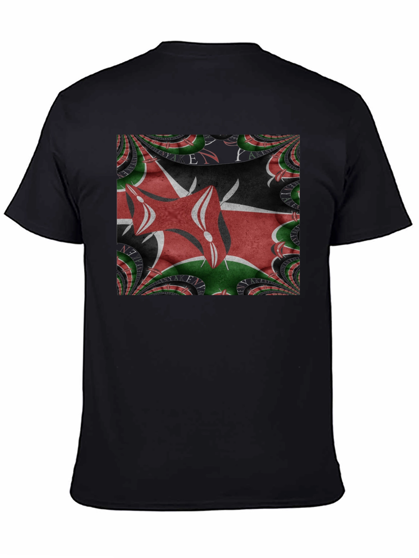 Kenya Flag Fractal T-Shirt - Black