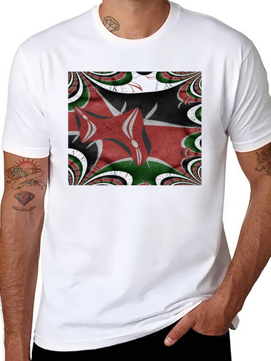 Kenya Flag Fractal T-Shirt - Black