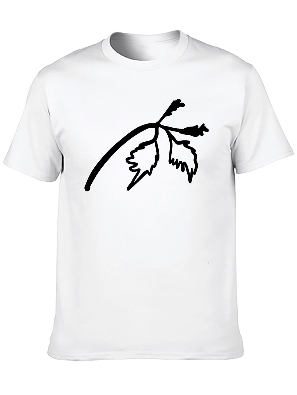Black T-Shirt with Botanical Branch Print