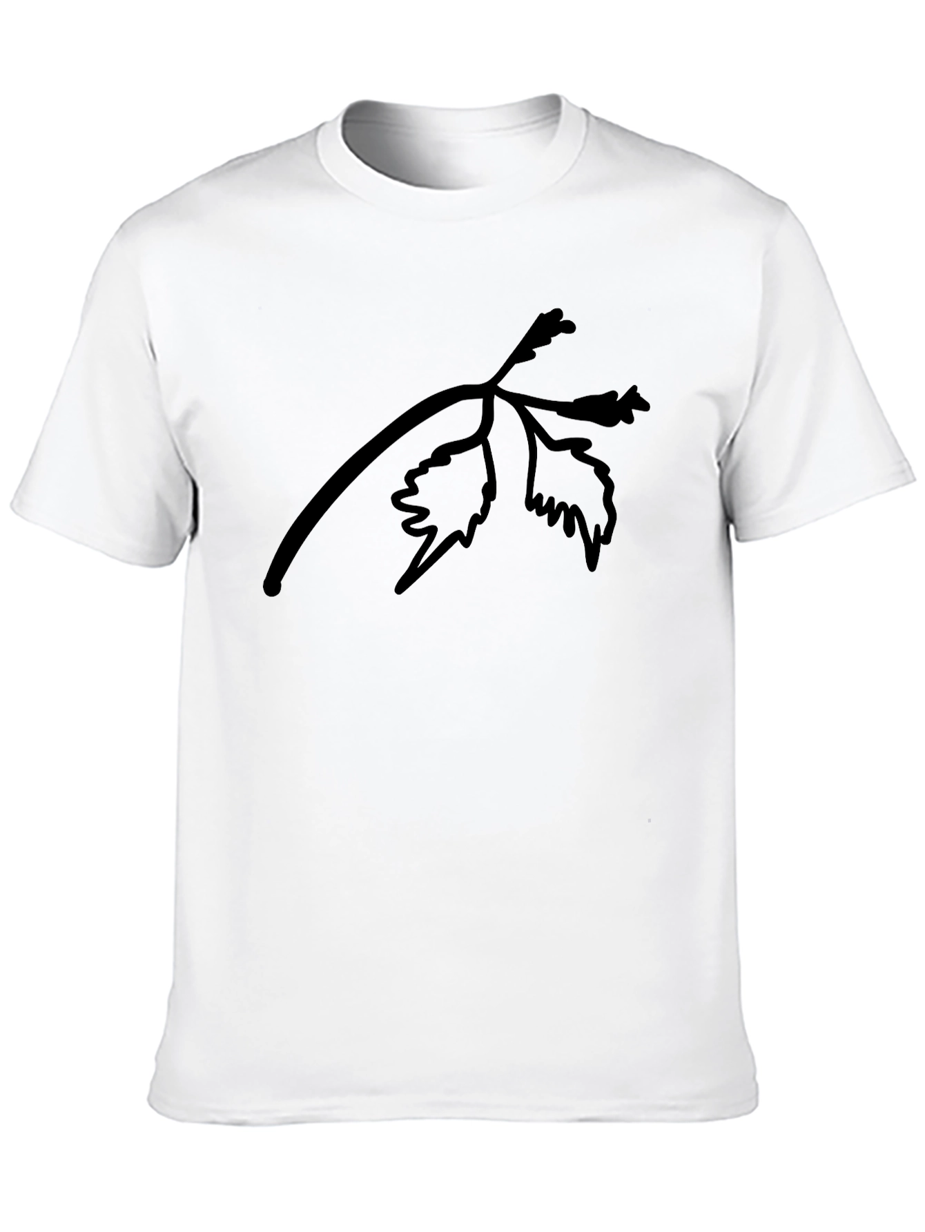 Black T-Shirt with Botanical Branch Print