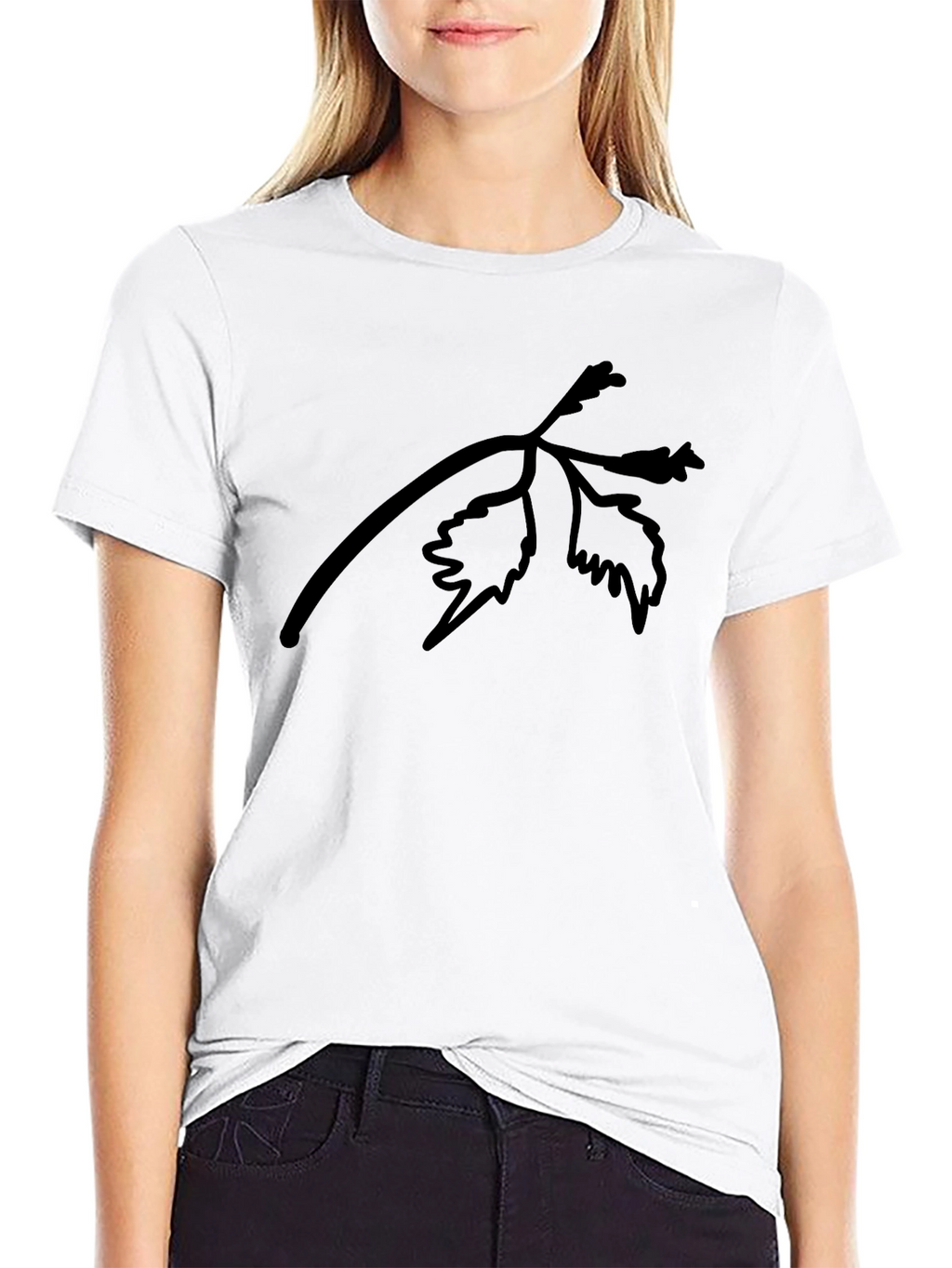 Black T-Shirt with Botanical Branch Print
