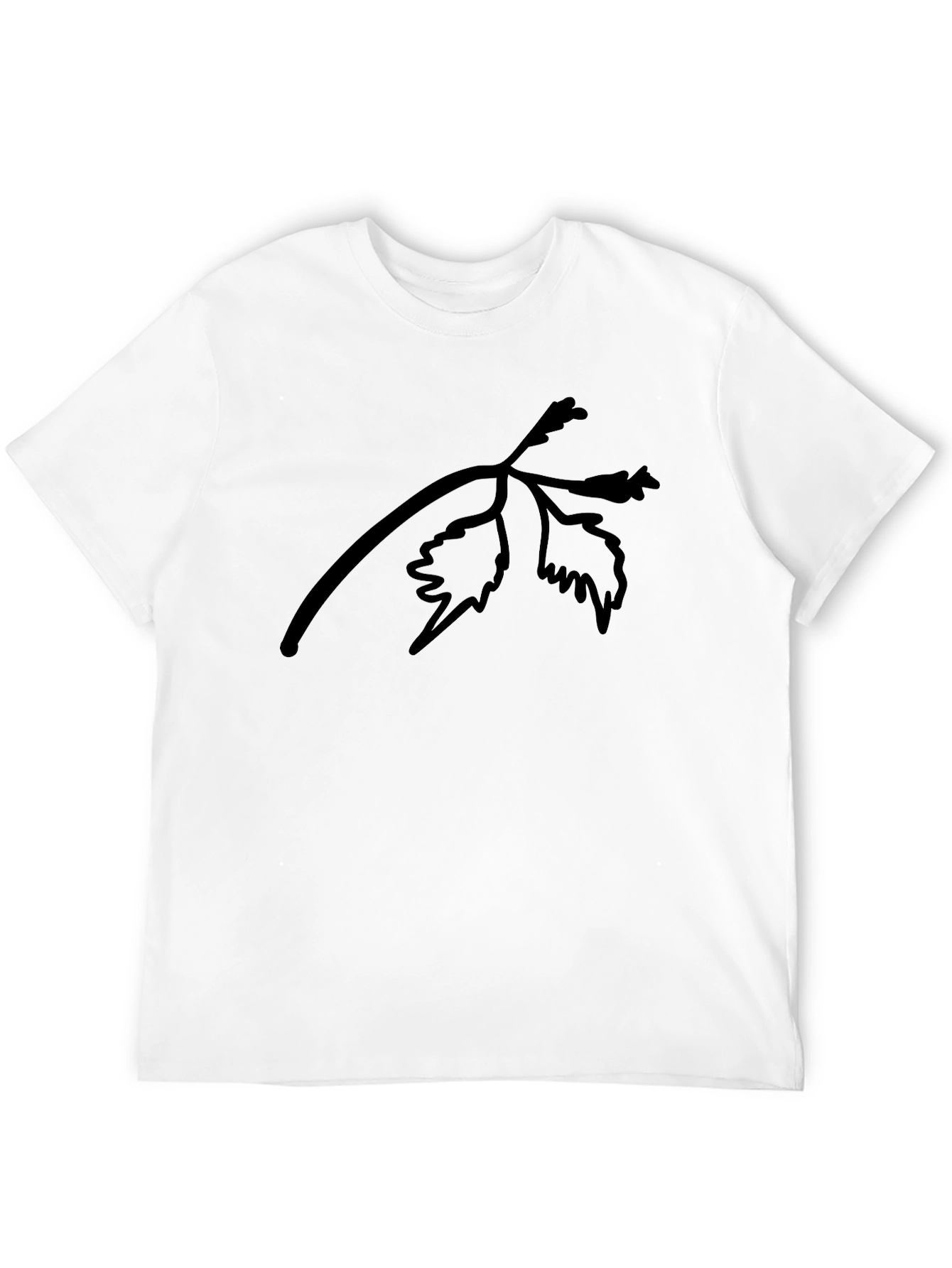 Black T-Shirt with Botanical Branch Print