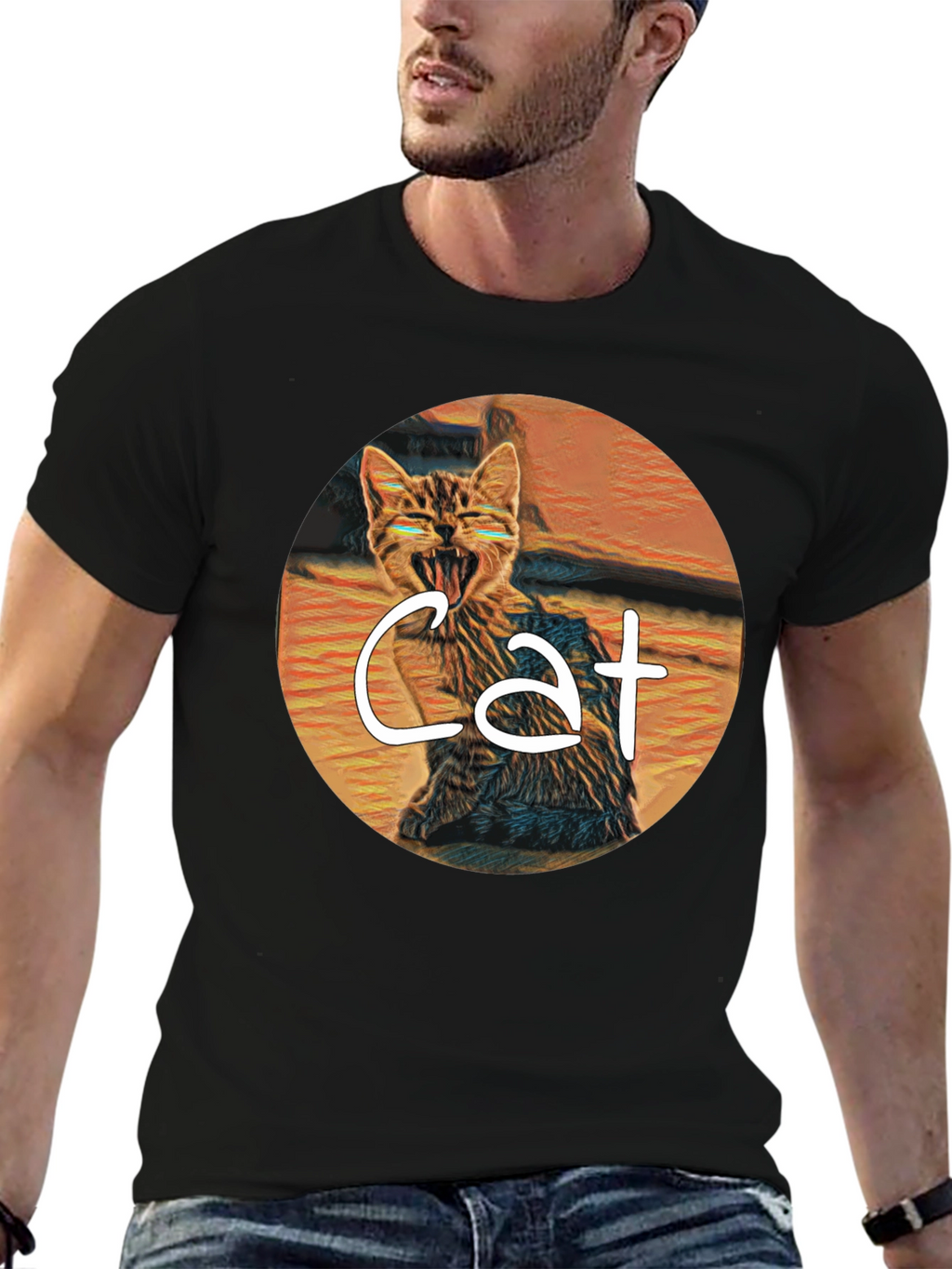 Cat Graphic Tee -  Yawning Cat T-Shirt