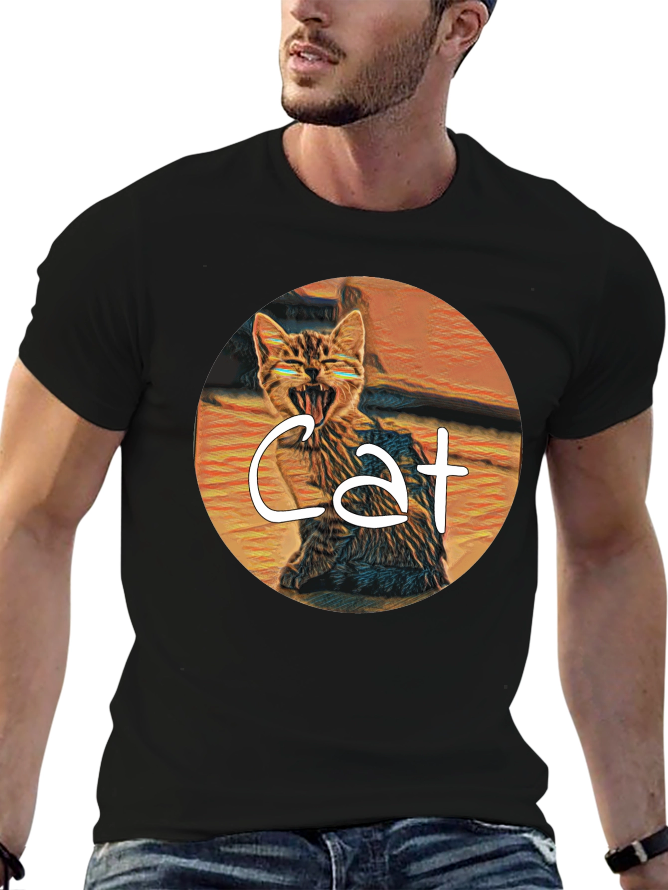 Cat Graphic Tee -  Yawning Cat T-Shirt