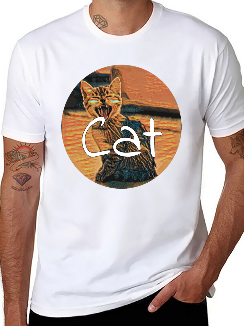 Cat Graphic Tee -  Yawning Cat T-Shirt