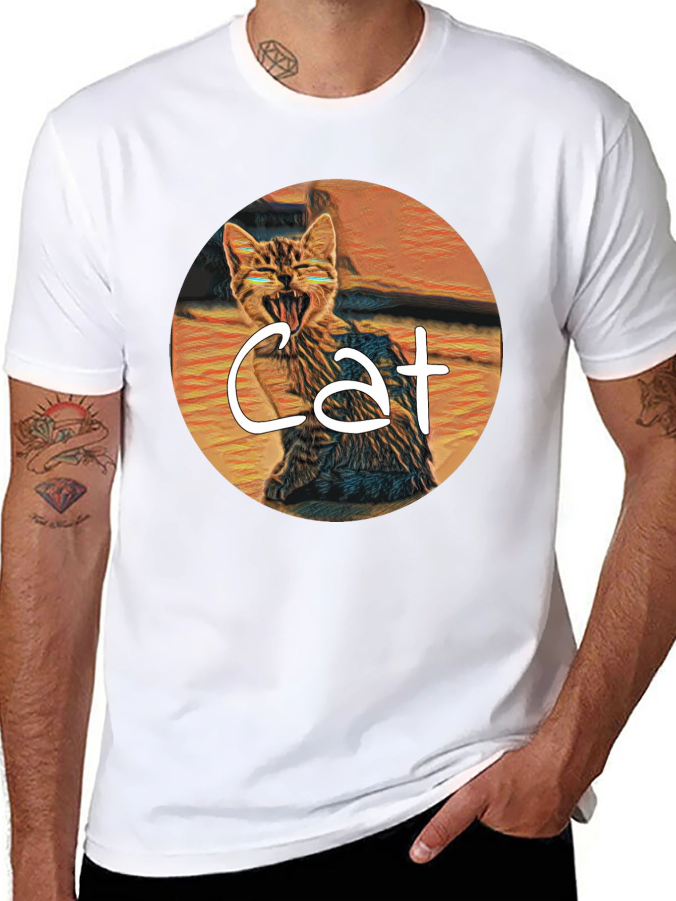 Cat Graphic Tee -  Yawning Cat T-Shirt