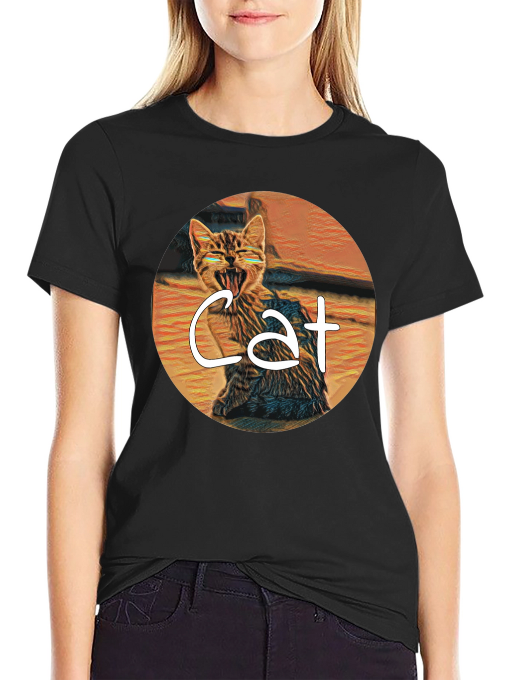 Cat Graphic Tee -  Yawning Cat T-Shirt