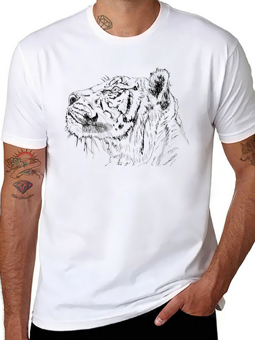 Lion Sketch Graphic Tee - Black Cotton Blend T-Shirt