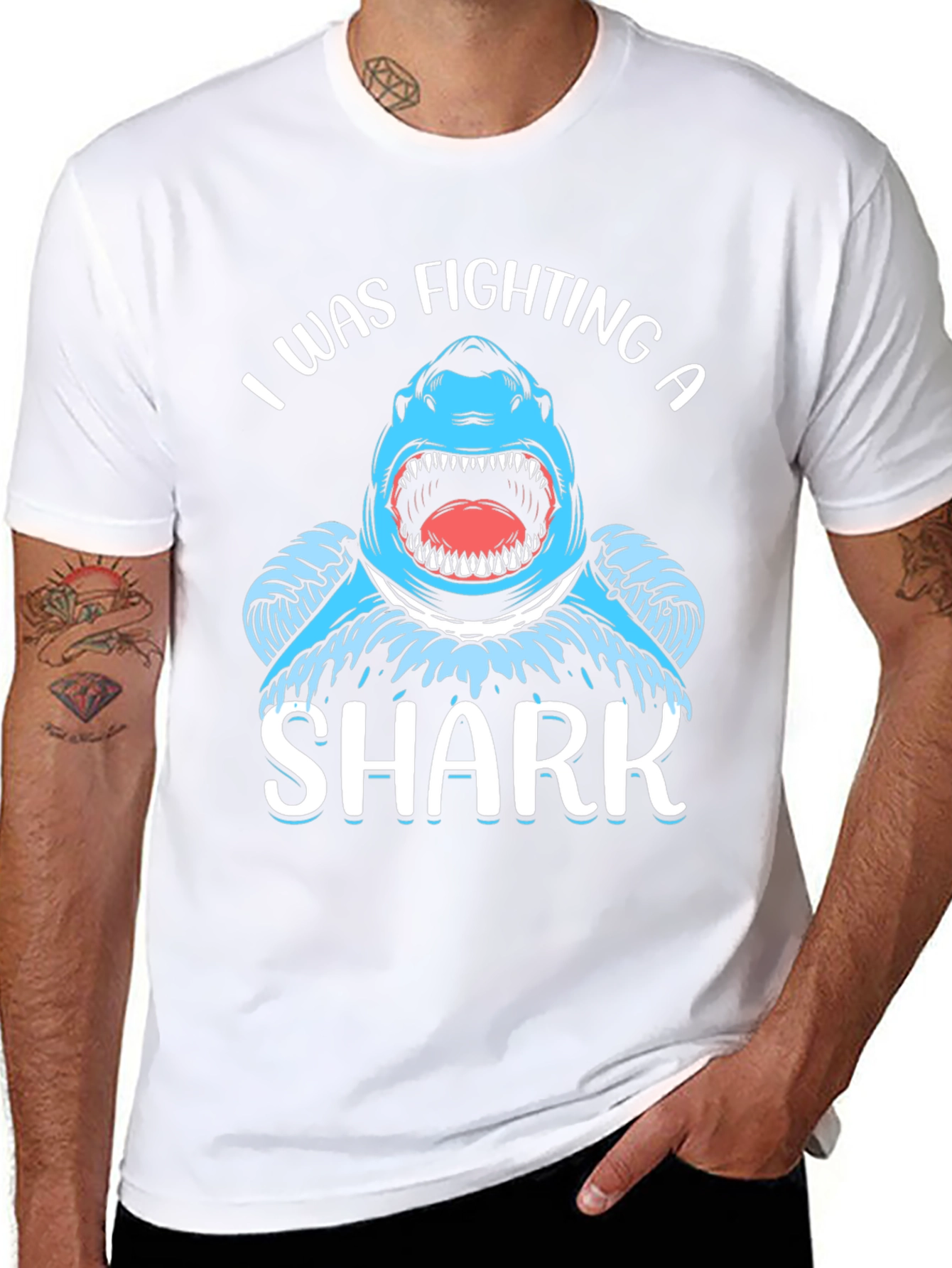 I Was Fighting a Shark Black T-Shirt