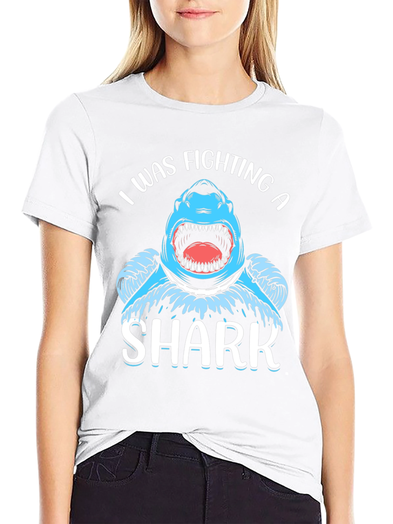 I Was Fighting a Shark Black T-Shirt