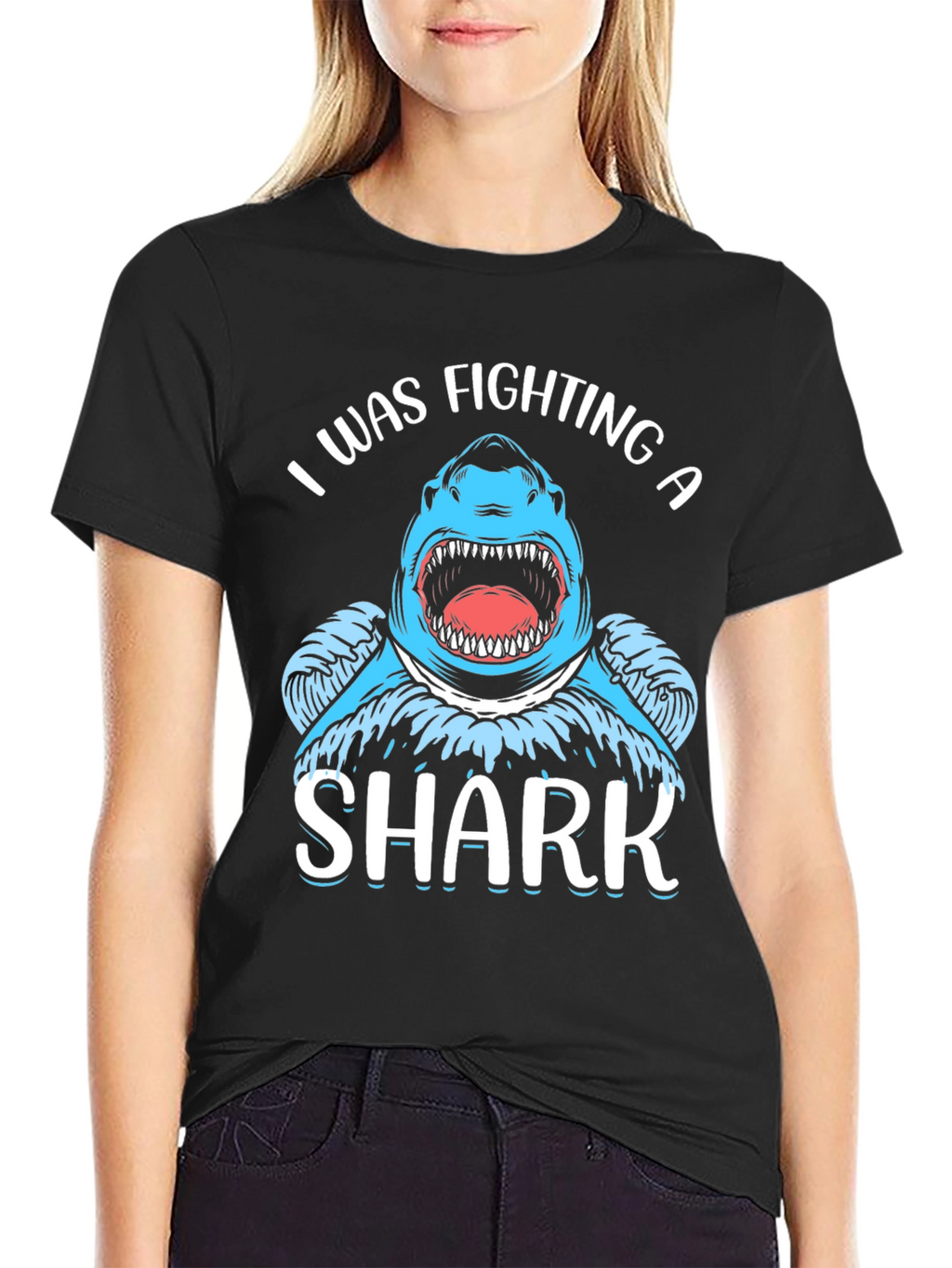 I Was Fighting a Shark Black T-Shirt