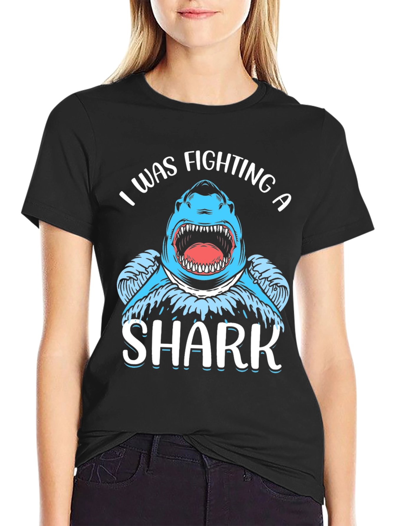 I Was Fighting a Shark Black T-Shirt