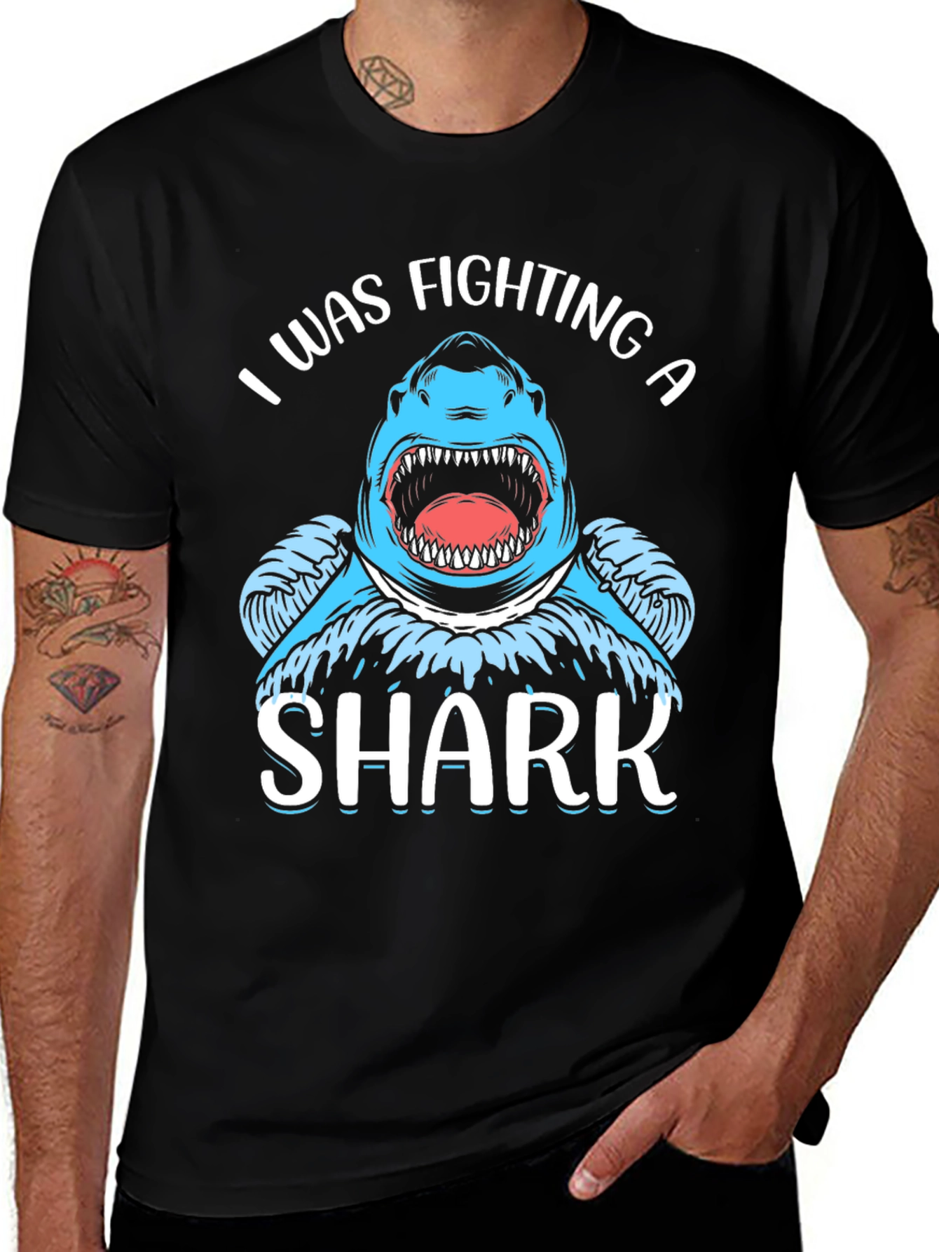 I Was Fighting a Shark Black T-Shirt