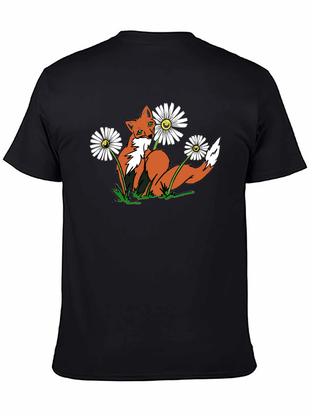 Fox and Flowers Graphic Tee -  Black T-Shirt