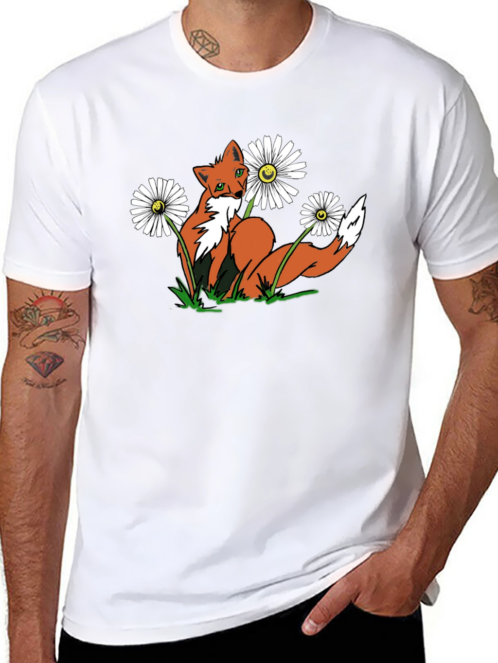 Fox and Flowers Graphic Tee -  Black T-Shirt