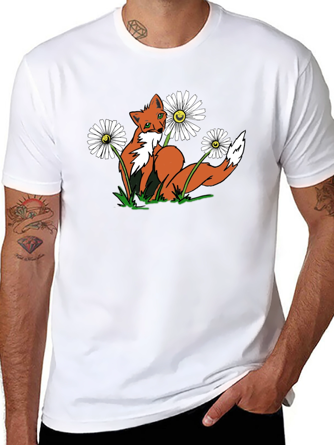 Fox and Flowers Graphic Tee -  Black T-Shirt