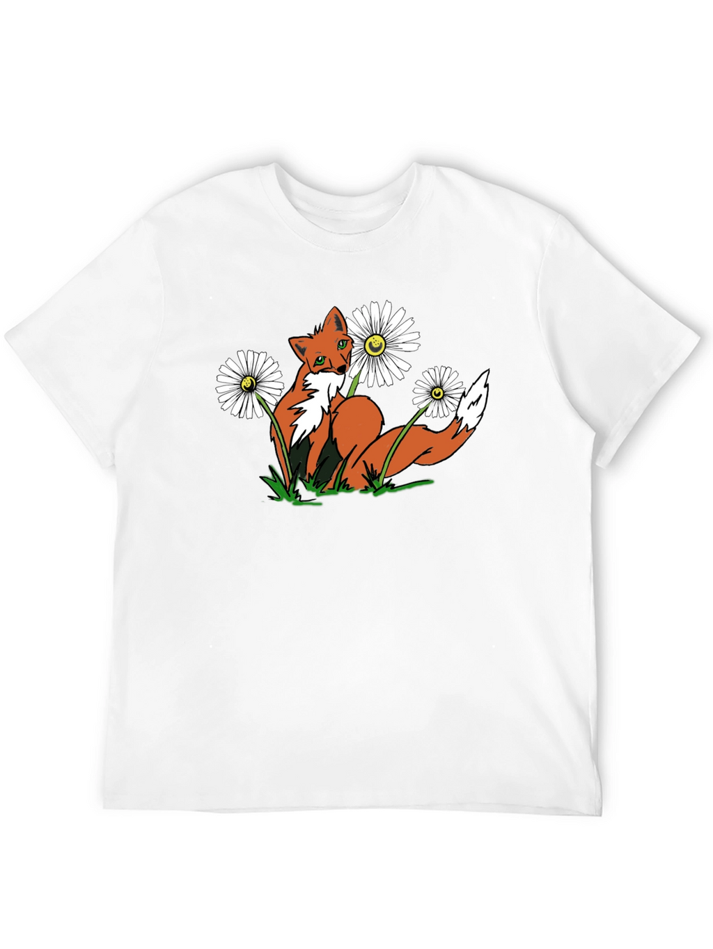 Fox and Flowers Graphic Tee -  Black T-Shirt