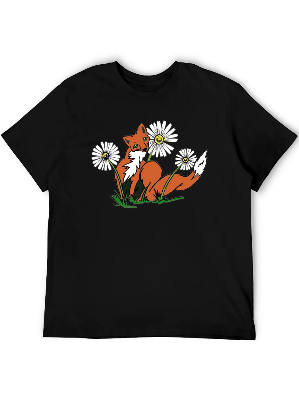 Fox and Flowers Graphic Tee -  Black T-Shirt