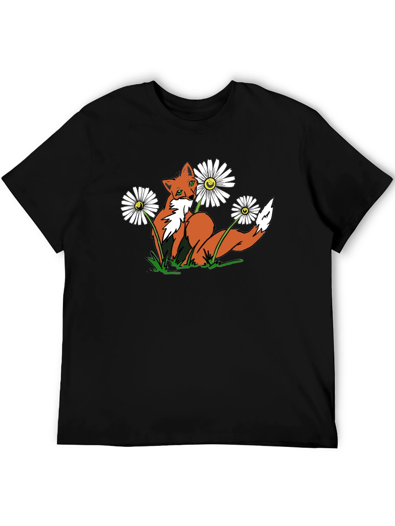 Fox and Flowers Graphic Tee -  Black T-Shirt