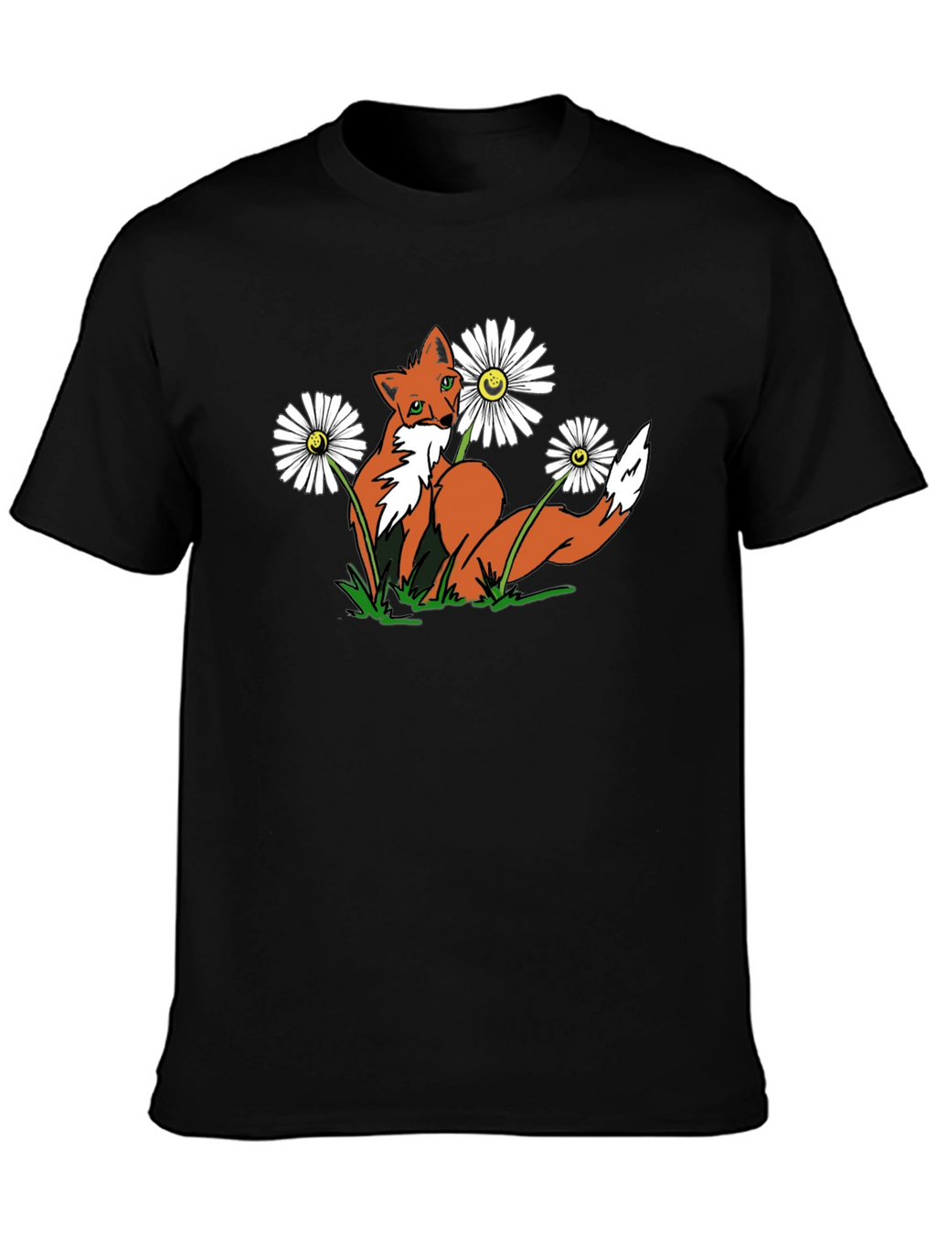 Fox and Flowers Graphic Tee -  Black T-Shirt