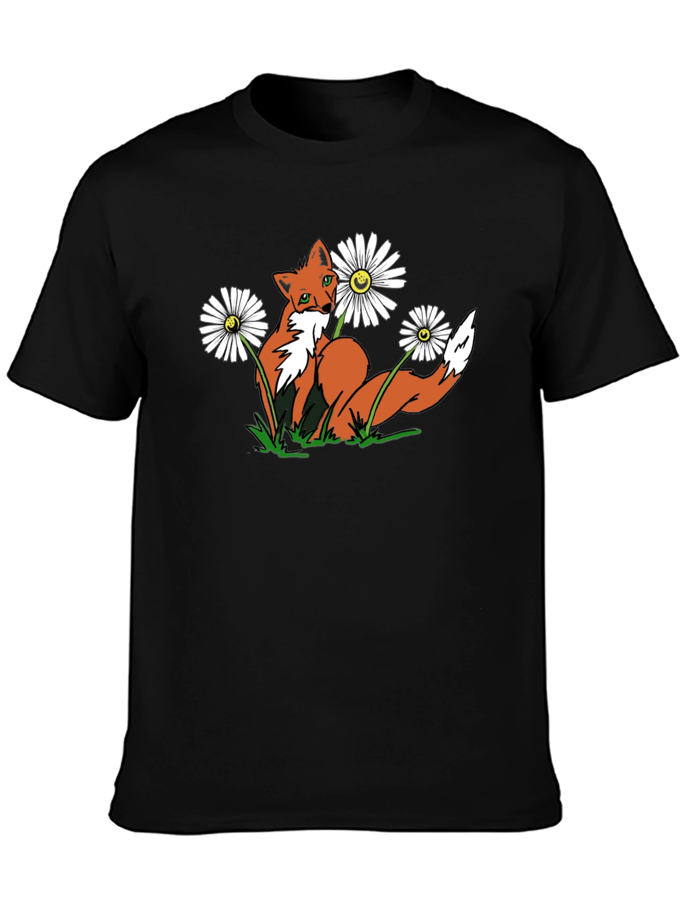 Fox and Flowers Graphic Tee -  Black T-Shirt
