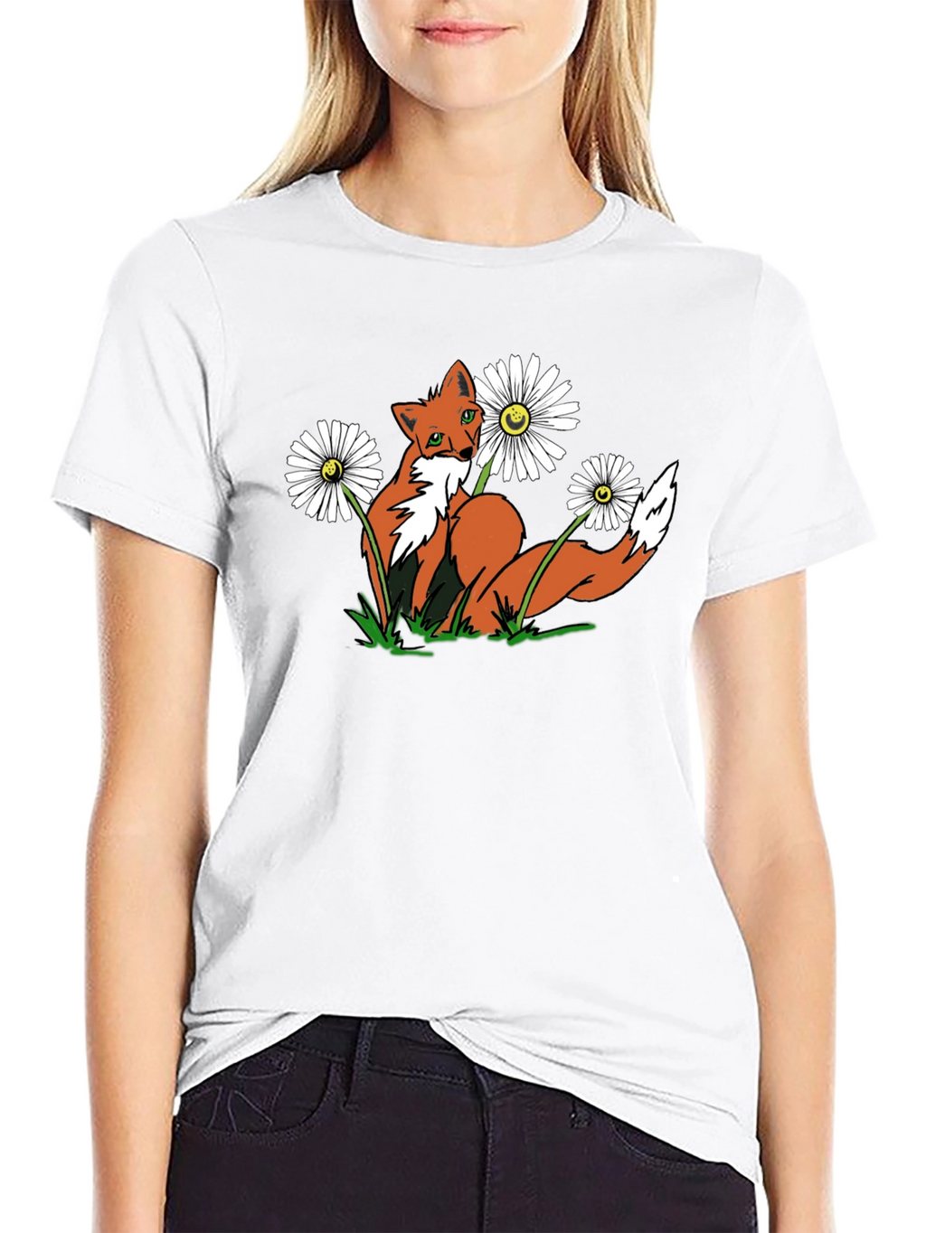 Fox and Flowers Graphic Tee -  Black T-Shirt