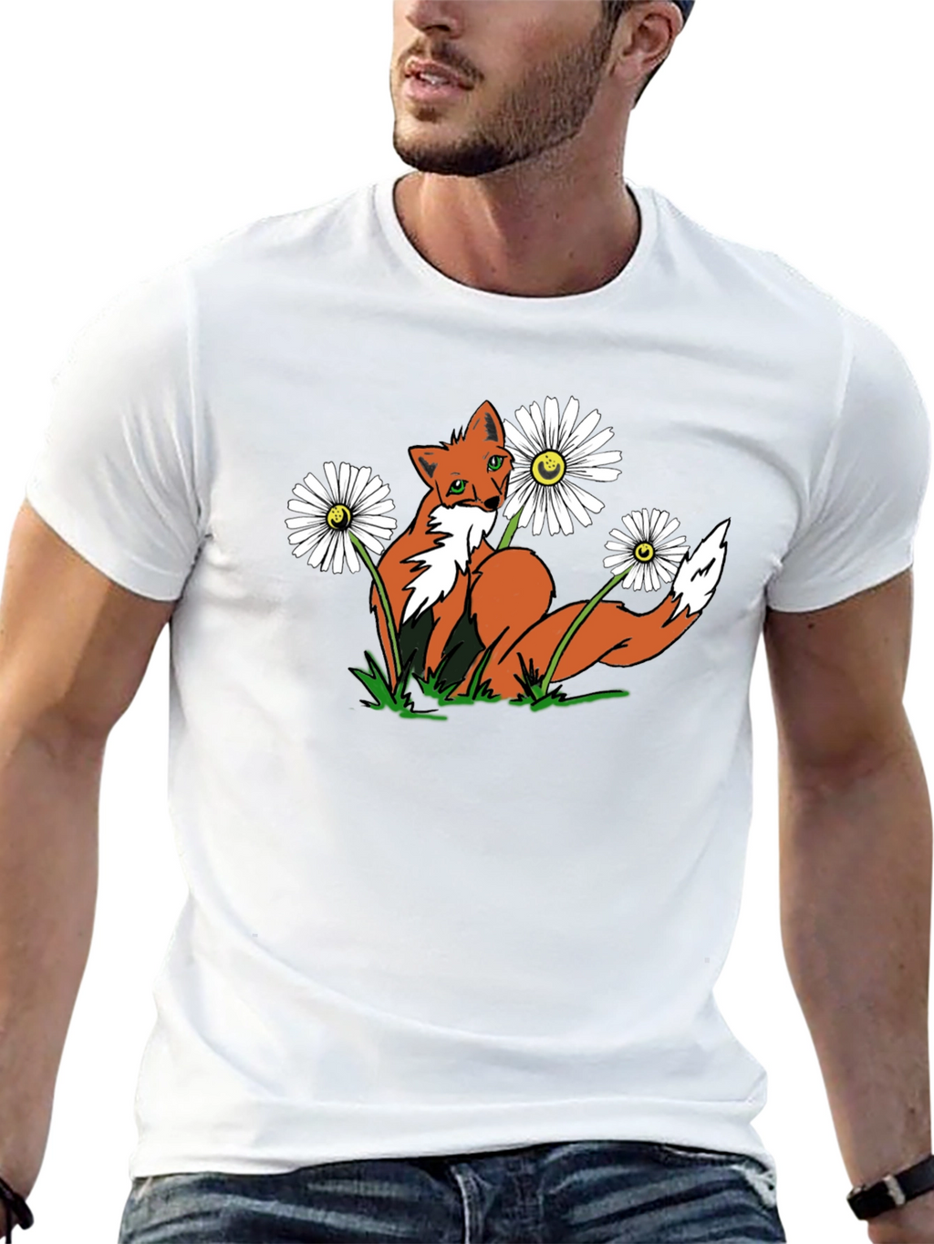 Fox and Flowers Graphic Tee -  Black T-Shirt