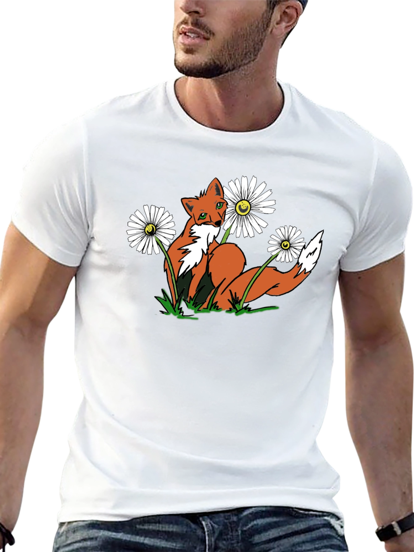 Fox and Flowers Graphic Tee -  Black T-Shirt