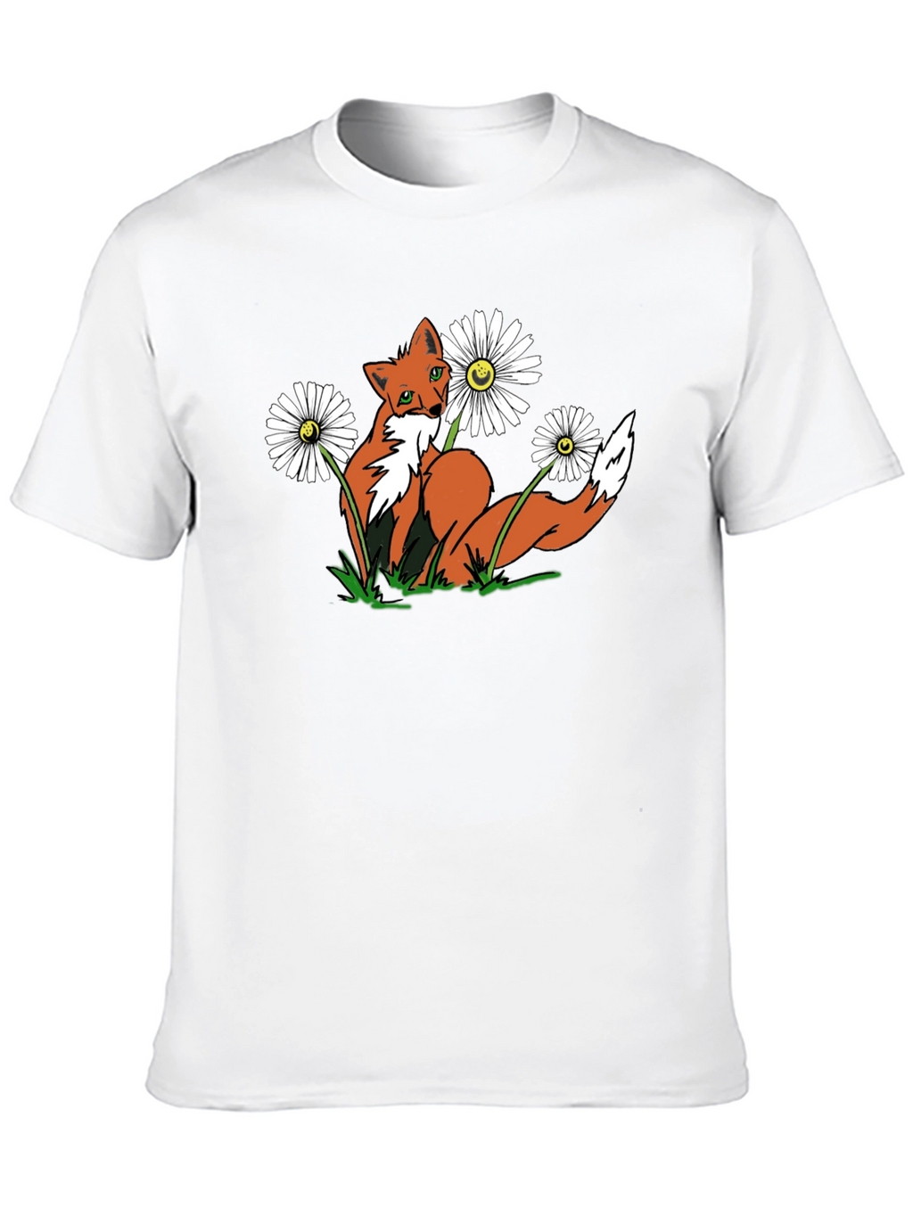Fox and Flowers Graphic Tee -  Black T-Shirt