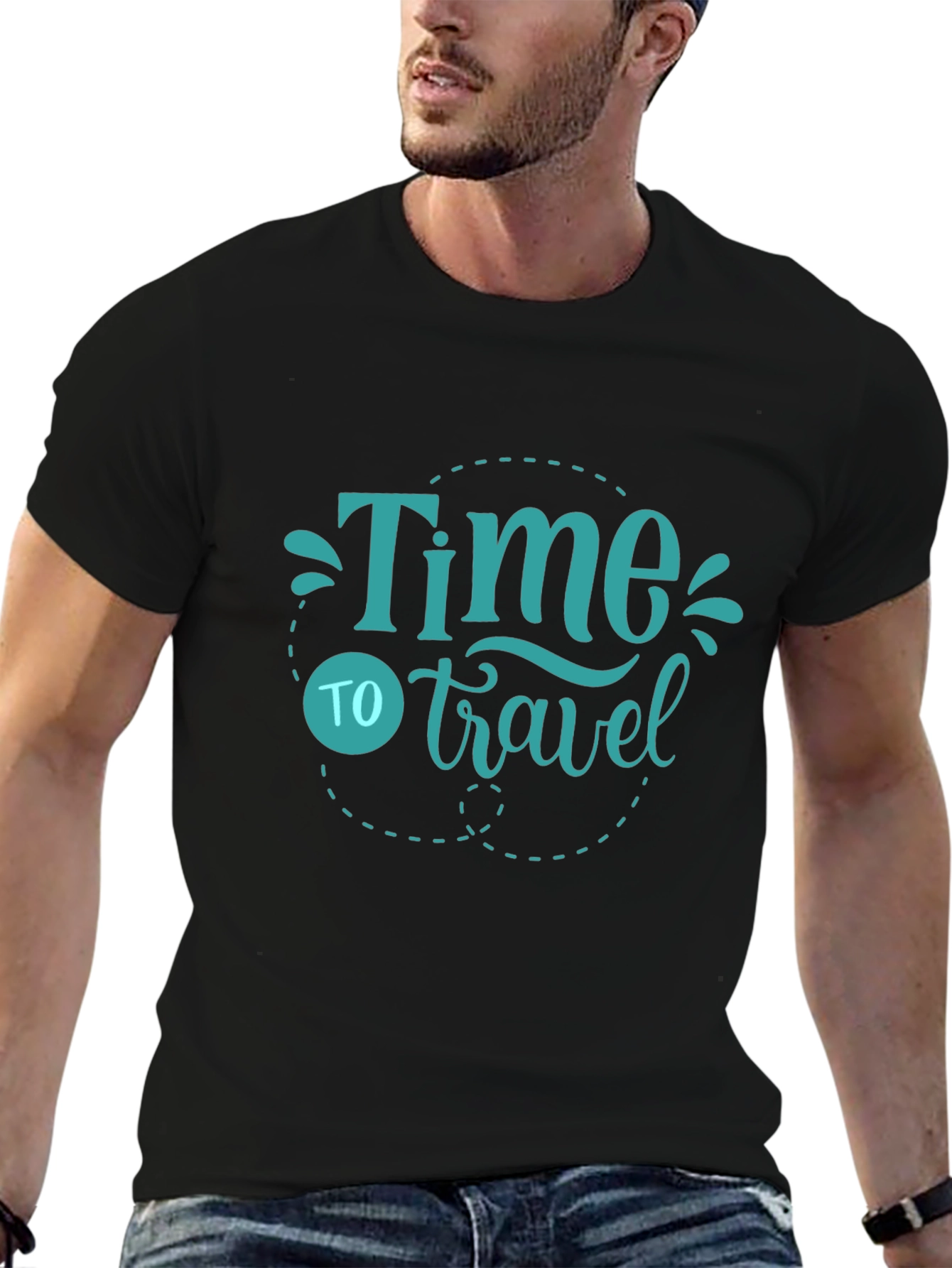 Time to Travel Graphic Tee - Black Cotton T-Shirt
