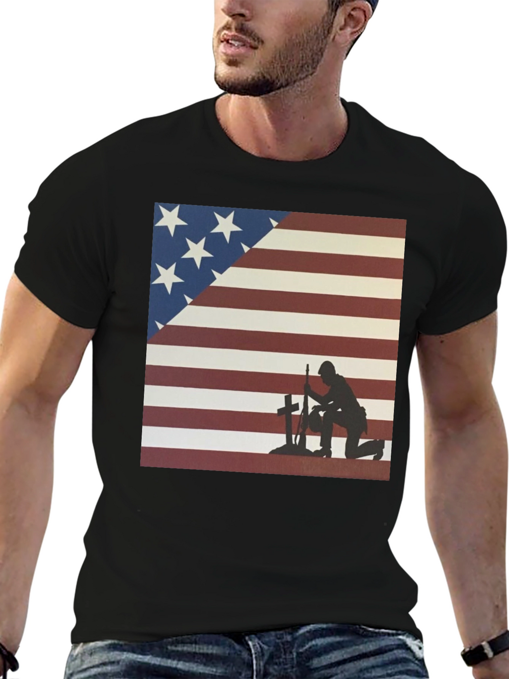 Patriotic Soldier T-Shirt: American Flag Design