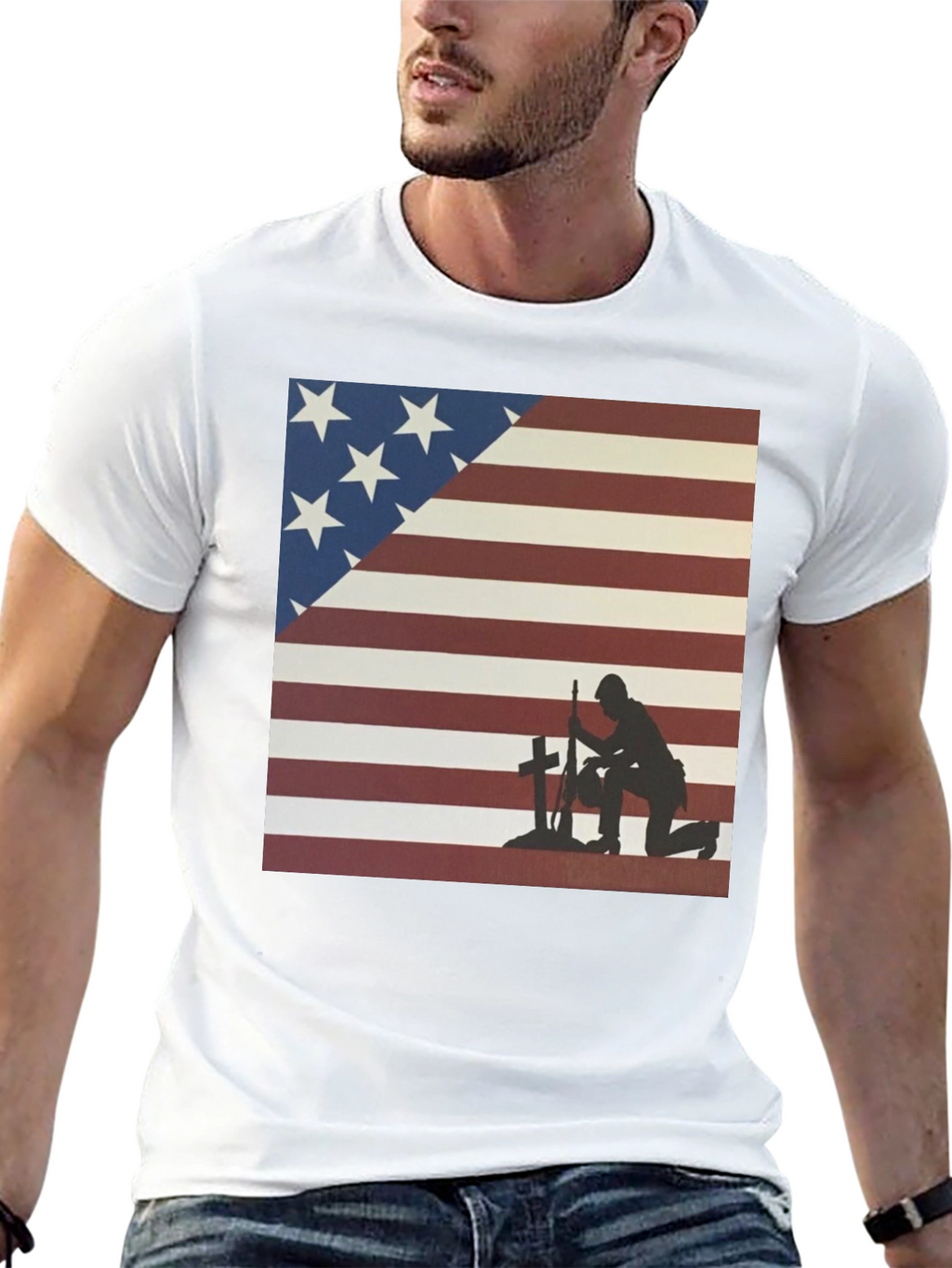 Patriotic Soldier T-Shirt: American Flag Design