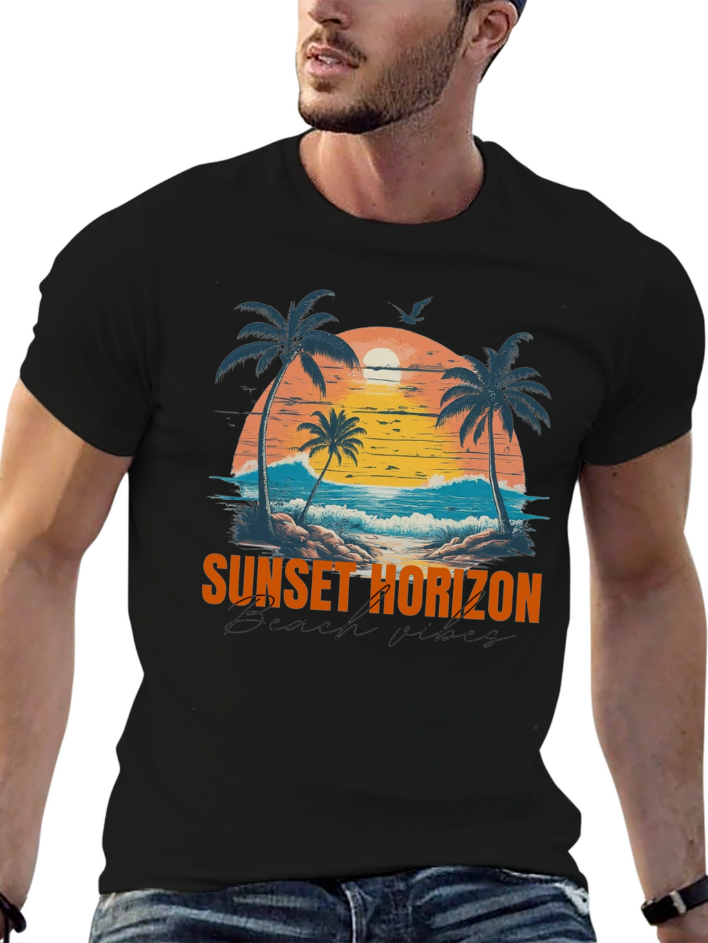 Sunset Horizon Beach Vibes Graphic T-Shirt
