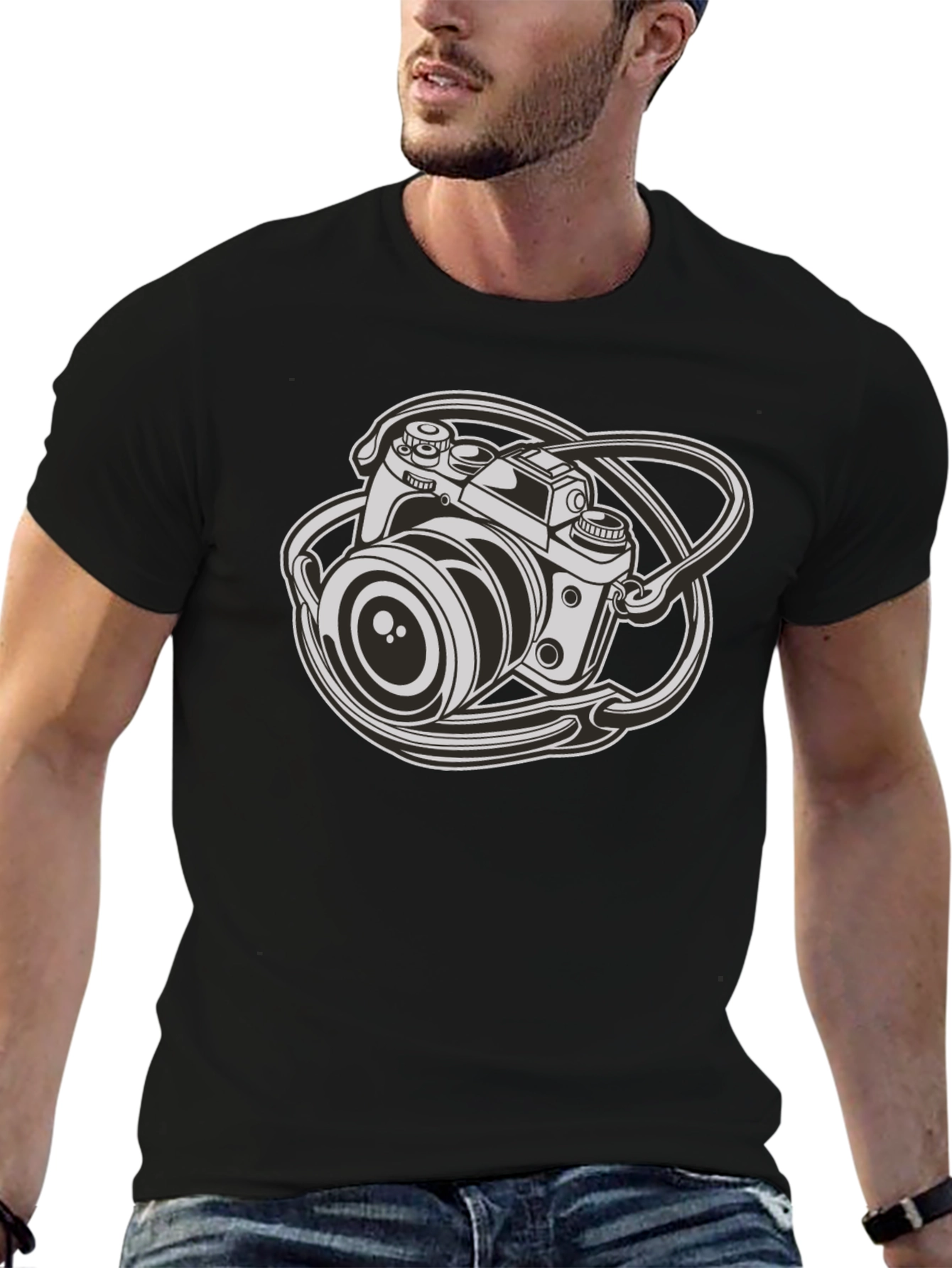Vintage Camera Graphic T-Shirt - Black