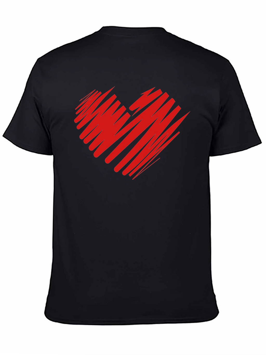 Red Scribble Heart Black T-Shirt