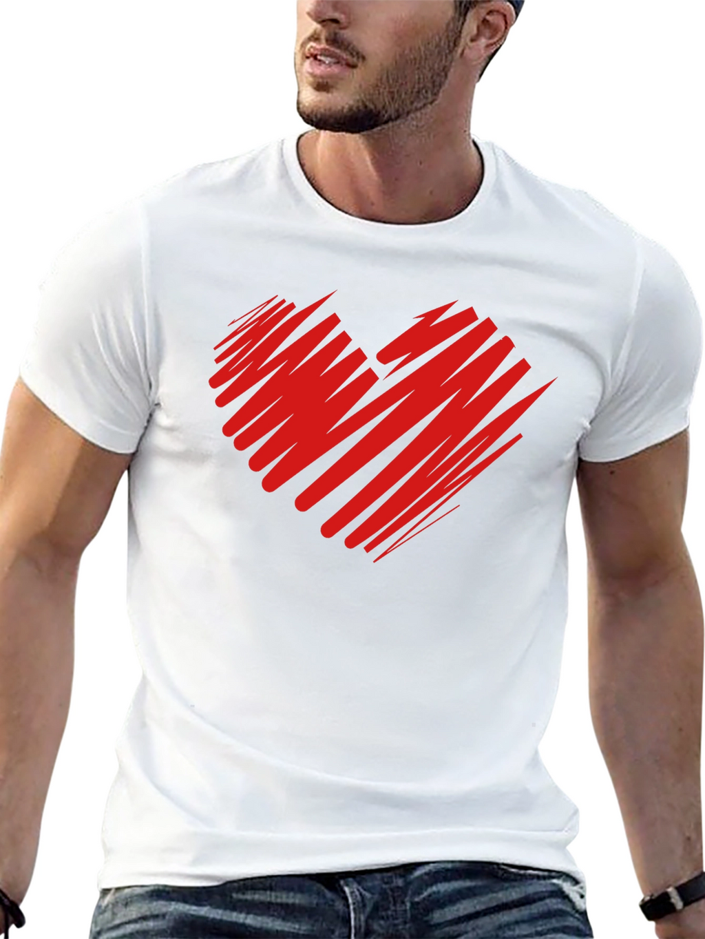 Red Scribble Heart Black T-Shirt