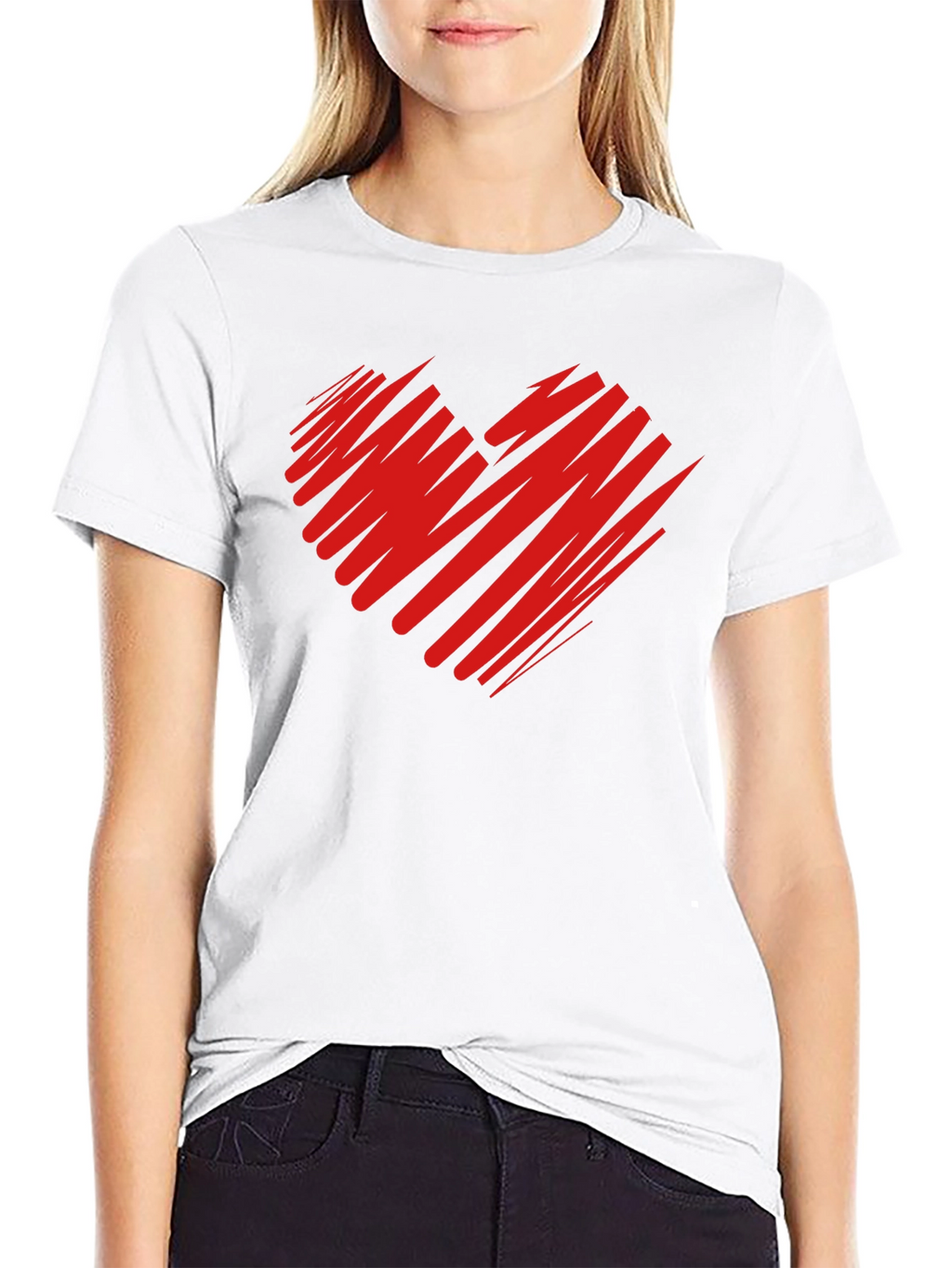 Red Scribble Heart Black T-Shirt