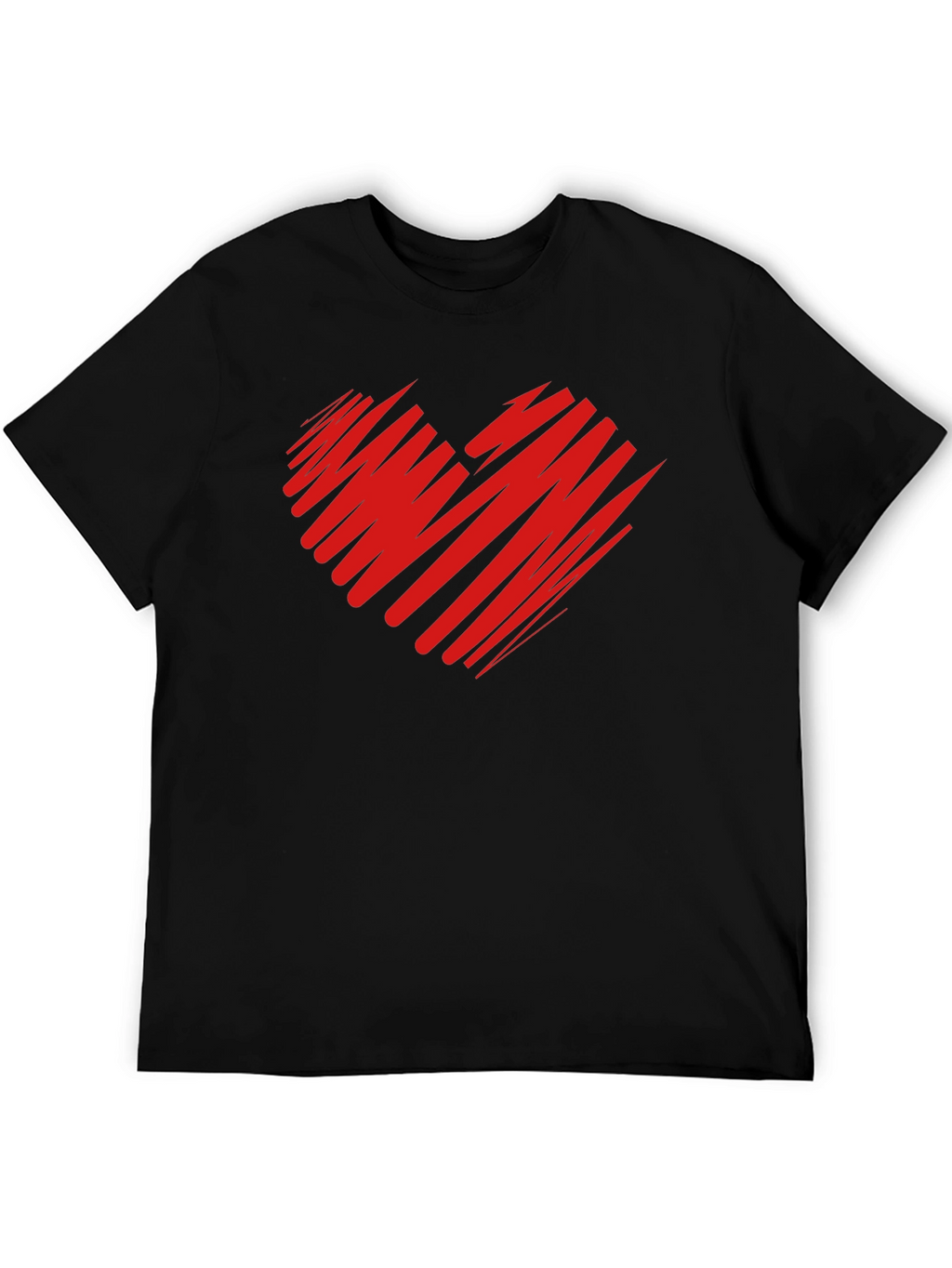 Red Scribble Heart Black T-Shirt
