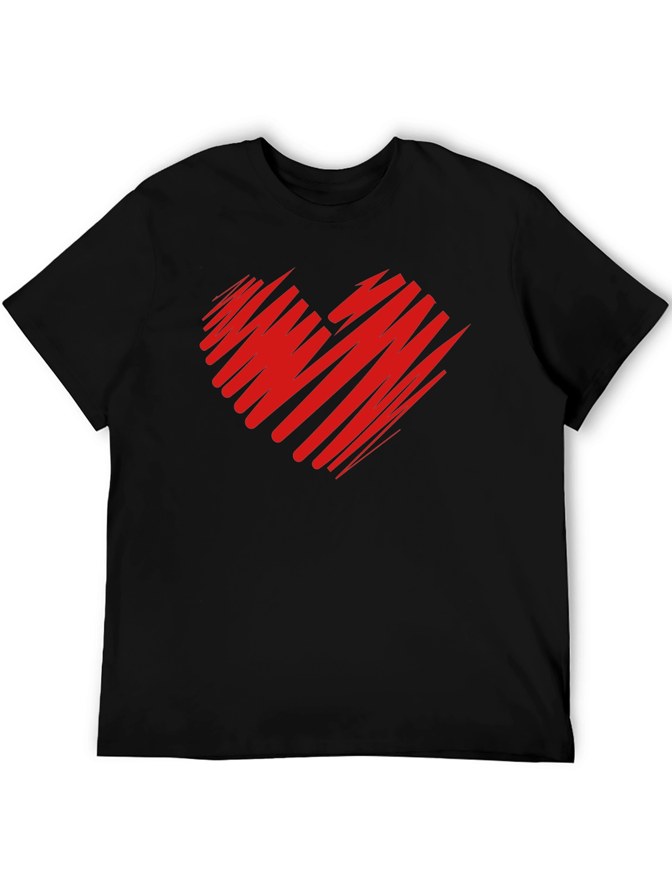 Red Scribble Heart Black T-Shirt