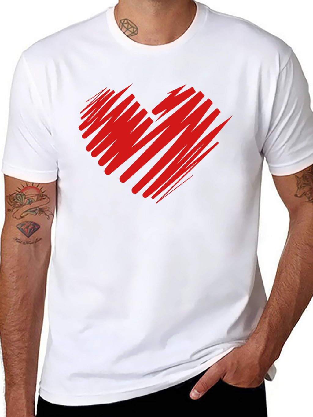 Red Scribble Heart Black T-Shirt