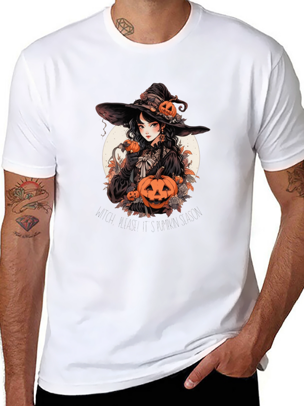 Witch & Pumpkins Graphic Tee - Halloween Shirt